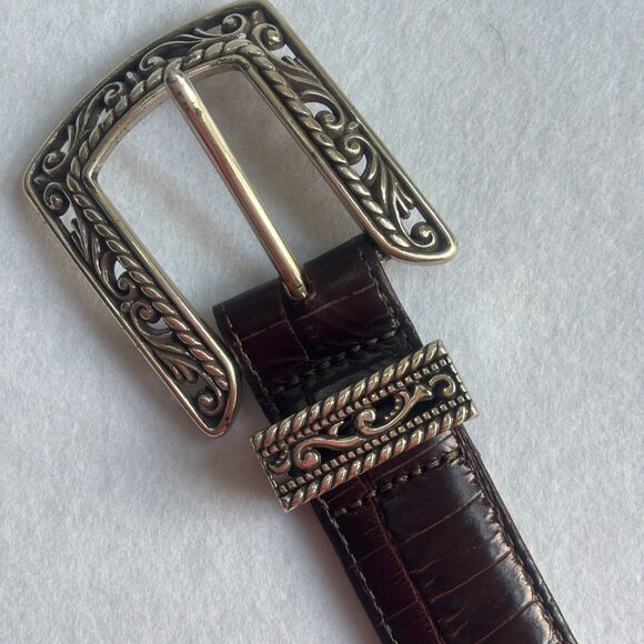 Brighton Leather Belt Women's M / 30 Redish Brown Silver Hardwear Western B4708 - Picture 2 of 9